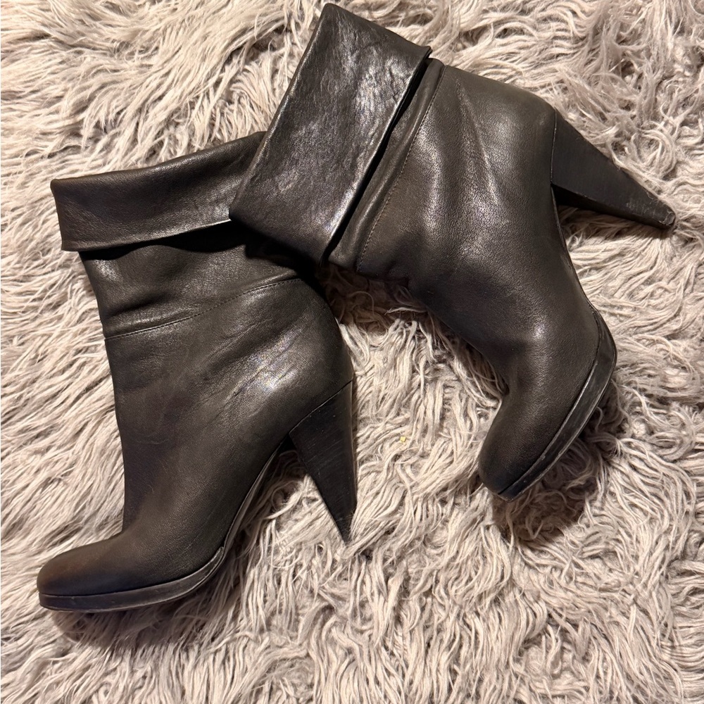 J. Crew Black Fold-Over Leather Ankle Booties